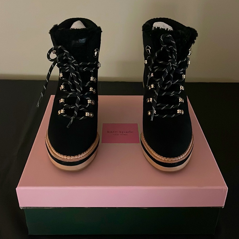 Kate Spade Willow Suede Black Wedge Boot.